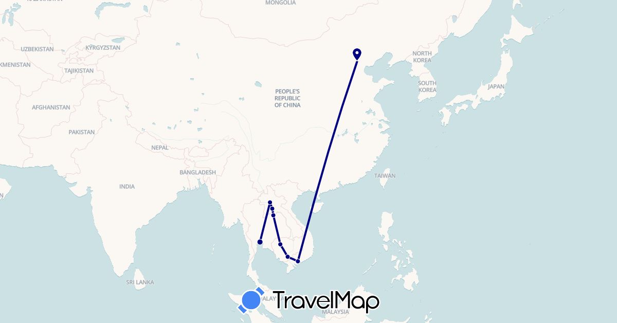 TravelMap itinerary: driving in China, Cambodia, Laos, Thailand, Vietnam (Asia)